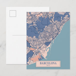 Barcelona Spain Breezy City Map Travel Postcard