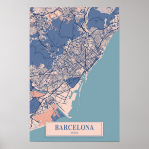 Barcelona Spain Breezy City Map Travel Poster