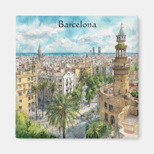 Barcelona Spain Catalonia City VIew Oil Paint Magnet