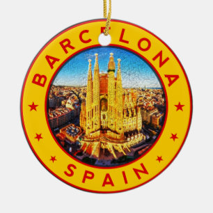 Barcelona, Spain, circle, yellow Ceramic Tree Decoration