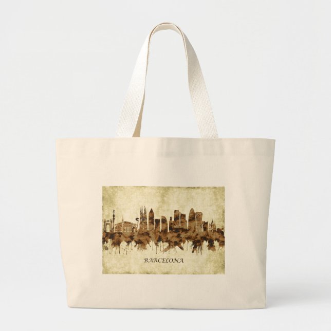 Barcelona Spain Cityscape Large Tote Bag (Front)