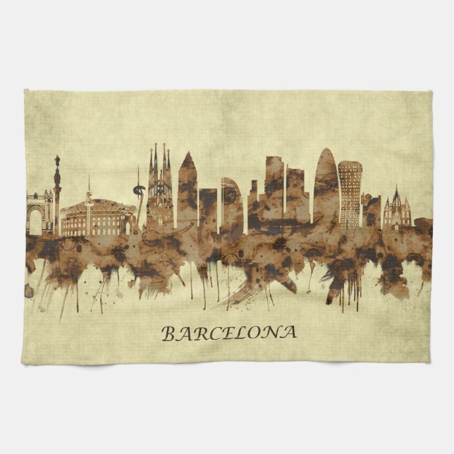 Barcelona Spain Cityscape Tea Towel (Horizontal)