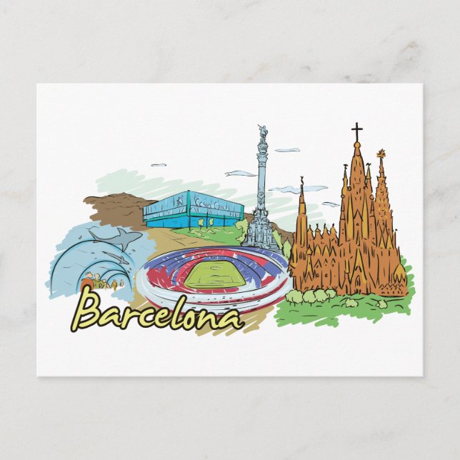 Barcelona Spain Famous City Postcard (Front)