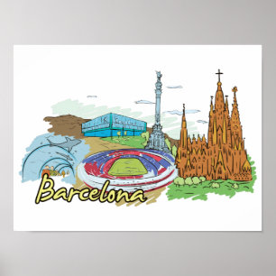 Barcelona Spain Famous City Poster