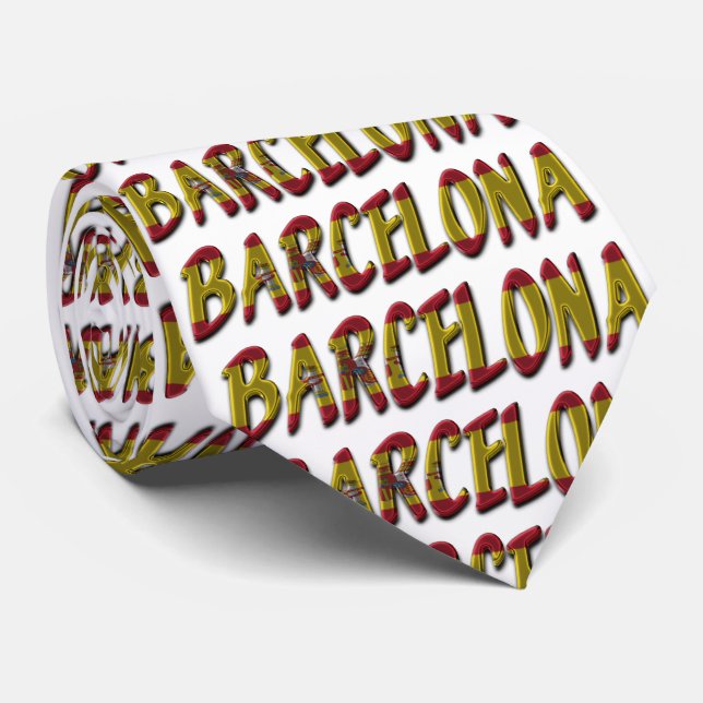 Barcelona Spain Flag Colours Typography Tie (Rolled)