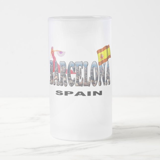 Barcelona Spain Frosted Glass Beer Mug (Center)