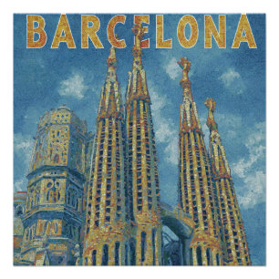 Barcelona Spain Historic Cathedral Vintage Travel Poster
