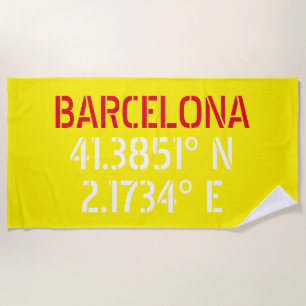 Barcelona Spain Latitude and Longitude  Beach Towel