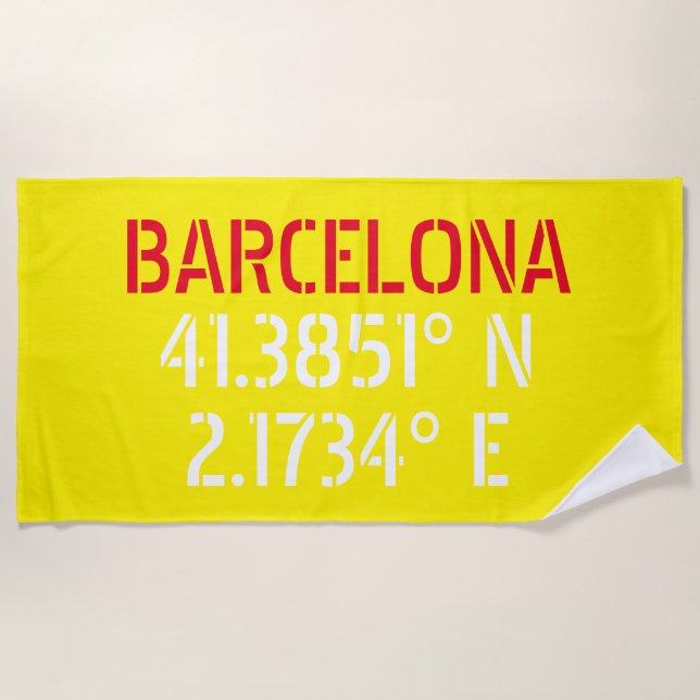 Barcelona Spain Latitude and Longitude  Beach Towel (Front)