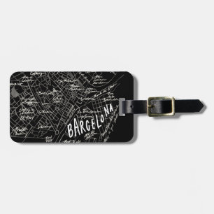 Barcelona Spain Map Luggage Tag - Black Vintage