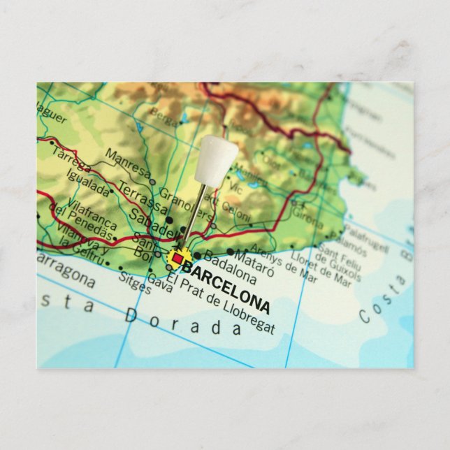 Barcelona, Spain Map Postcard (Front)