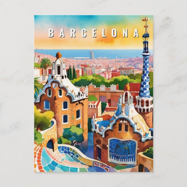 Barcelona Spain Park Guel Retro Travel Postcard (Front)