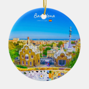 Barcelona, Spain - Park Guell Gaudi Mosaic Ceramic Tree Decoration