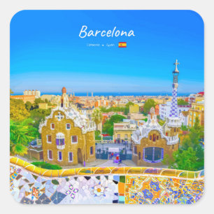 Barcelona, Spain - Park Guell Gaudi Mosaic Square Sticker