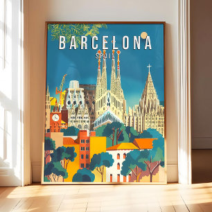 Barcelona Spain Poster Art Print, City Retro Vinta