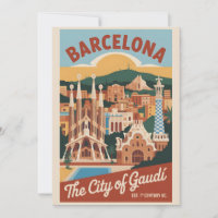 Barcelona Spain Retro Skyline Cityscape Travel