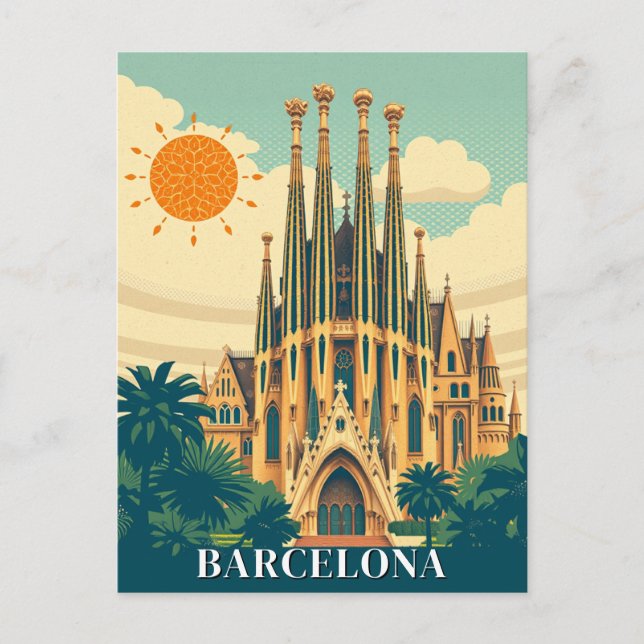 Barcelona Spain Retro Travel Abstract Postcard (Front)