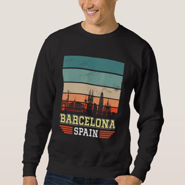 Barcelona Spain Retro Vintage Sunset Skyline Barce Sweatshirt (Front)