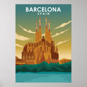 Barcelona Spain Sagrada Família Illustration Poster