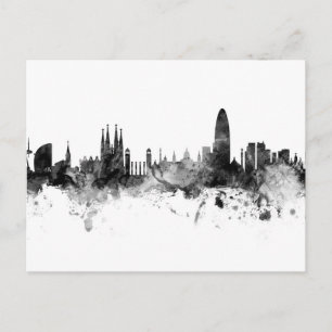 Barcelona Spain Skyline Black White Postcard