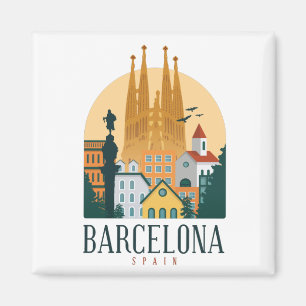 Barcelona Spain Skyline Metal Magnet