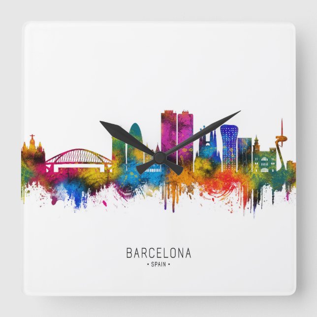 Barcelona Spain Skyline Square Wall Clock (Front)