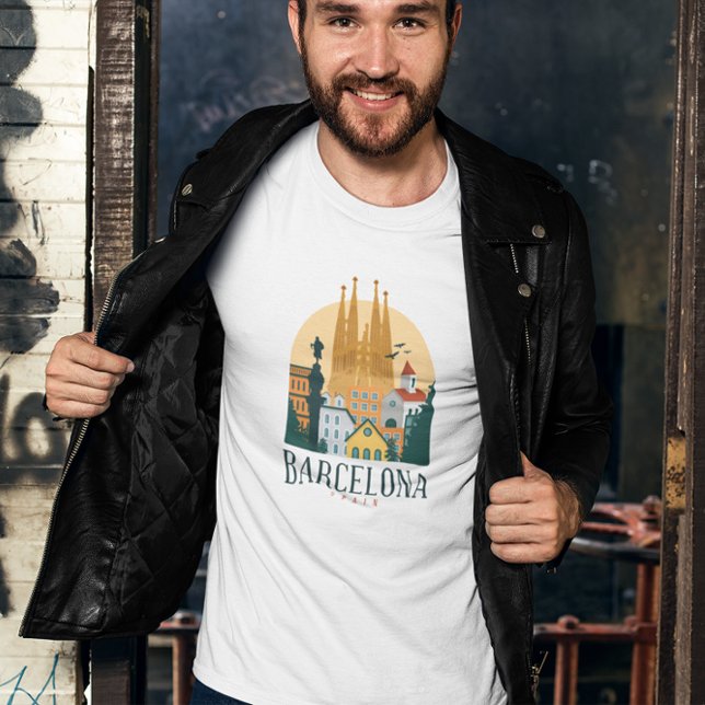 Barcelona Spain Skyline T-Shirt (barcelona spain retro vintage travel t shirt)