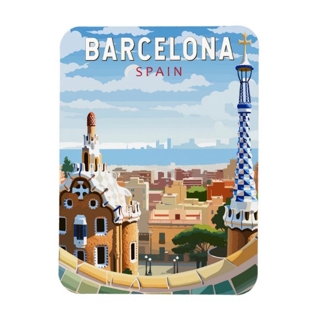 Barcelona Spain Travel Art Vintage Magnet (Vertical)