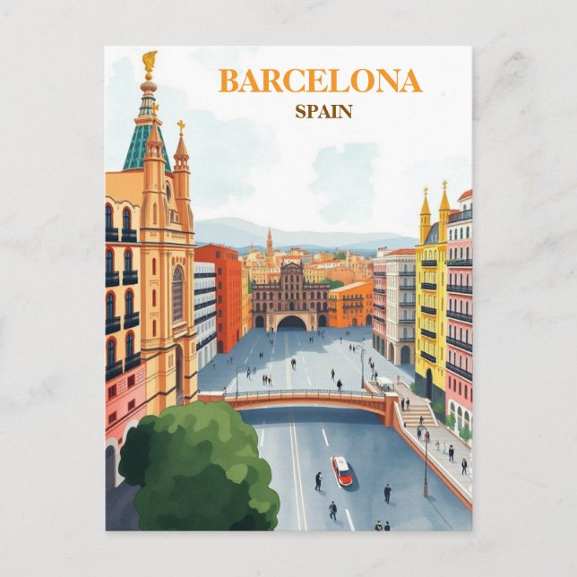 barcelona spain Travel Art Vintage Postcard (Front)
