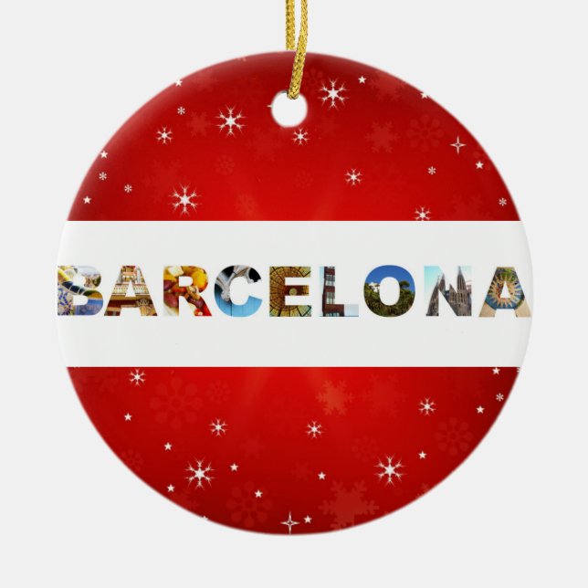 Barcelona Spain Travel Photos Christmas Ceramic Tree Decoration (Front)