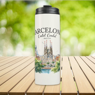 Barcelona Spain Vintage Art Landscape Thermal Tumbler