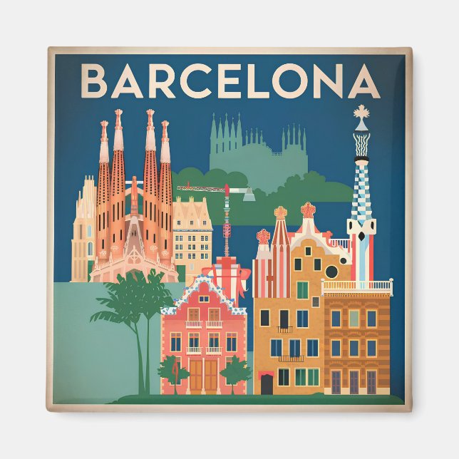 Barcelona Spain vintage Magnet (Front)