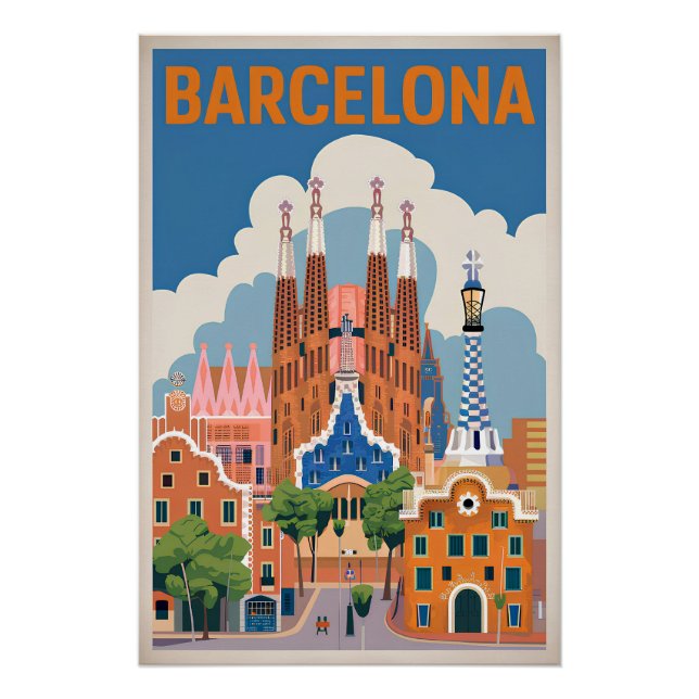 Barcelona Spain vintage Poster (Front)