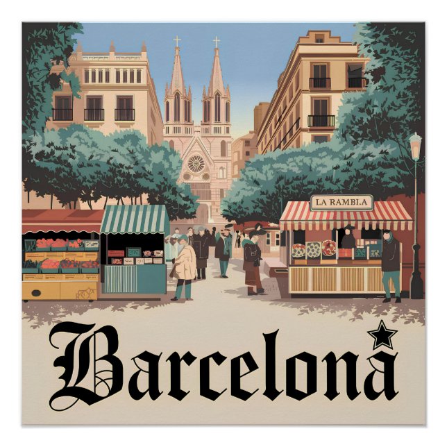 Barcelona Spain vintage Poster (Front)