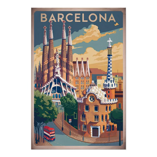 Barcelona Spain vintage Poster (Front)