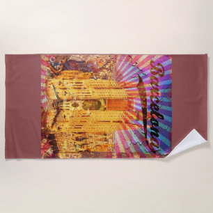 Barcelona, Spain, Vintage poster Beach Towel