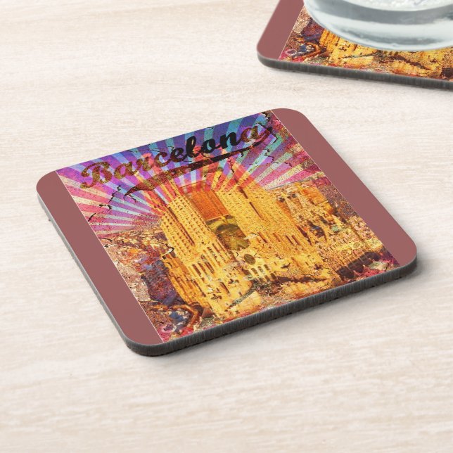 Barcelona, Spain, Vintage poster Coaster (Left Side)
