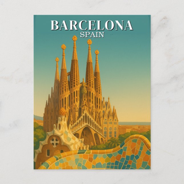 Barcelona Spain Vintage Travel Abstract Postcard (Front)