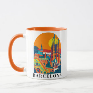 Barcelona Spain Vintage Travel Illustration Mug