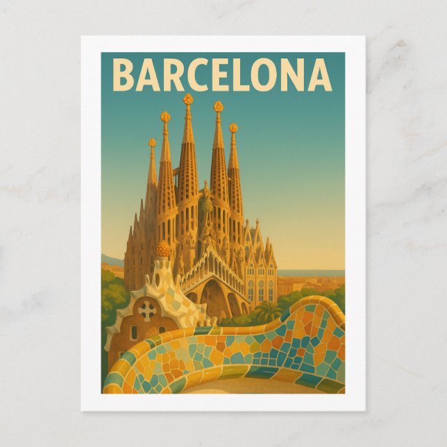 Barcelona Spain Vintage Travel Postcard (Front)
