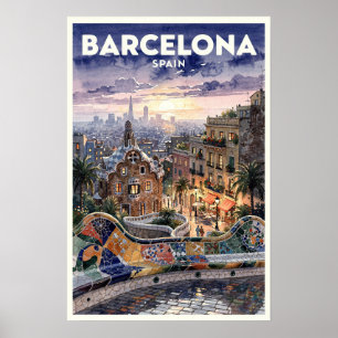 Barcelona Spain Vintage Travel Poster