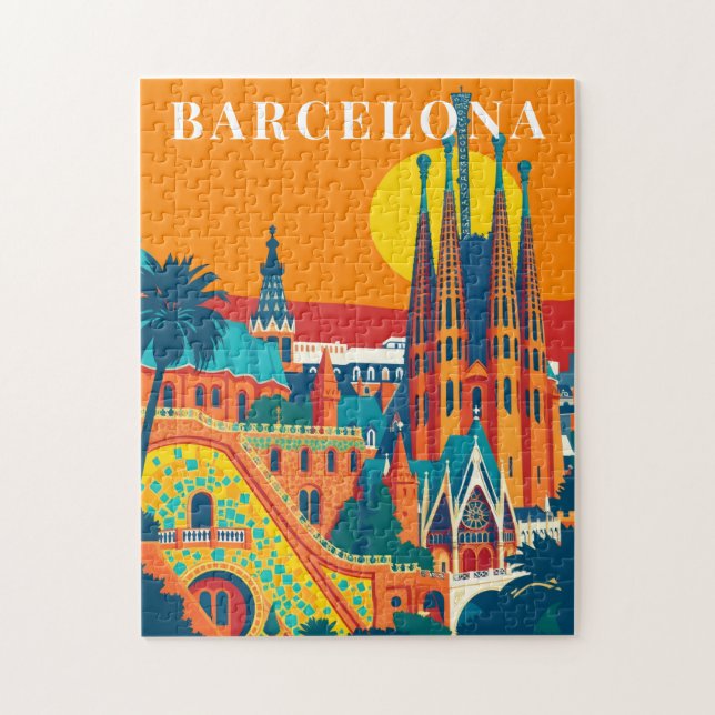 Barcelona Spain Vintage Travel Puzzle (Vertical)