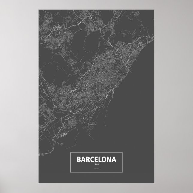 Barcelona, Spain (white on black) Poster (Front)