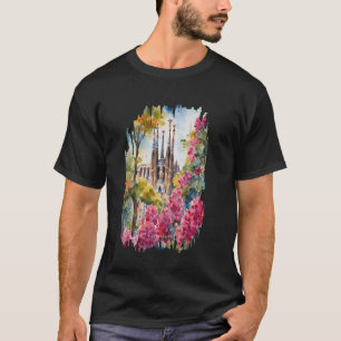 Barcelona Spring Painting Watercolor Art Vintage T T-Shirt