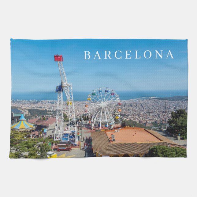Barcelona Tibidabo view tea towel (Horizontal)