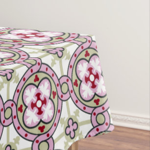 Barcelona tile flower with pink ribbons tablecloth