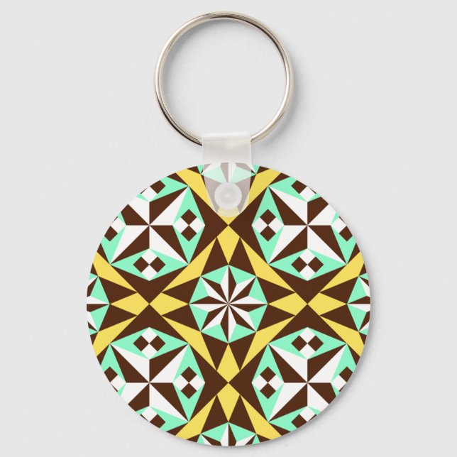 Barcelona tile pattern in yellow, brown and blue key ring (Front)