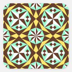 Barcelona tile pattern in yellow, brown and blue square sticker