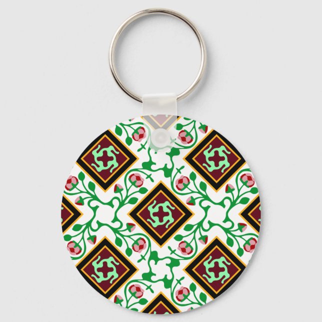 Barcelona tile red floral pattern key ring (Front)