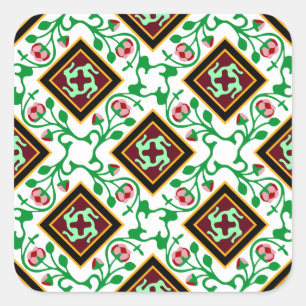 Barcelona tile red floral pattern square sticker